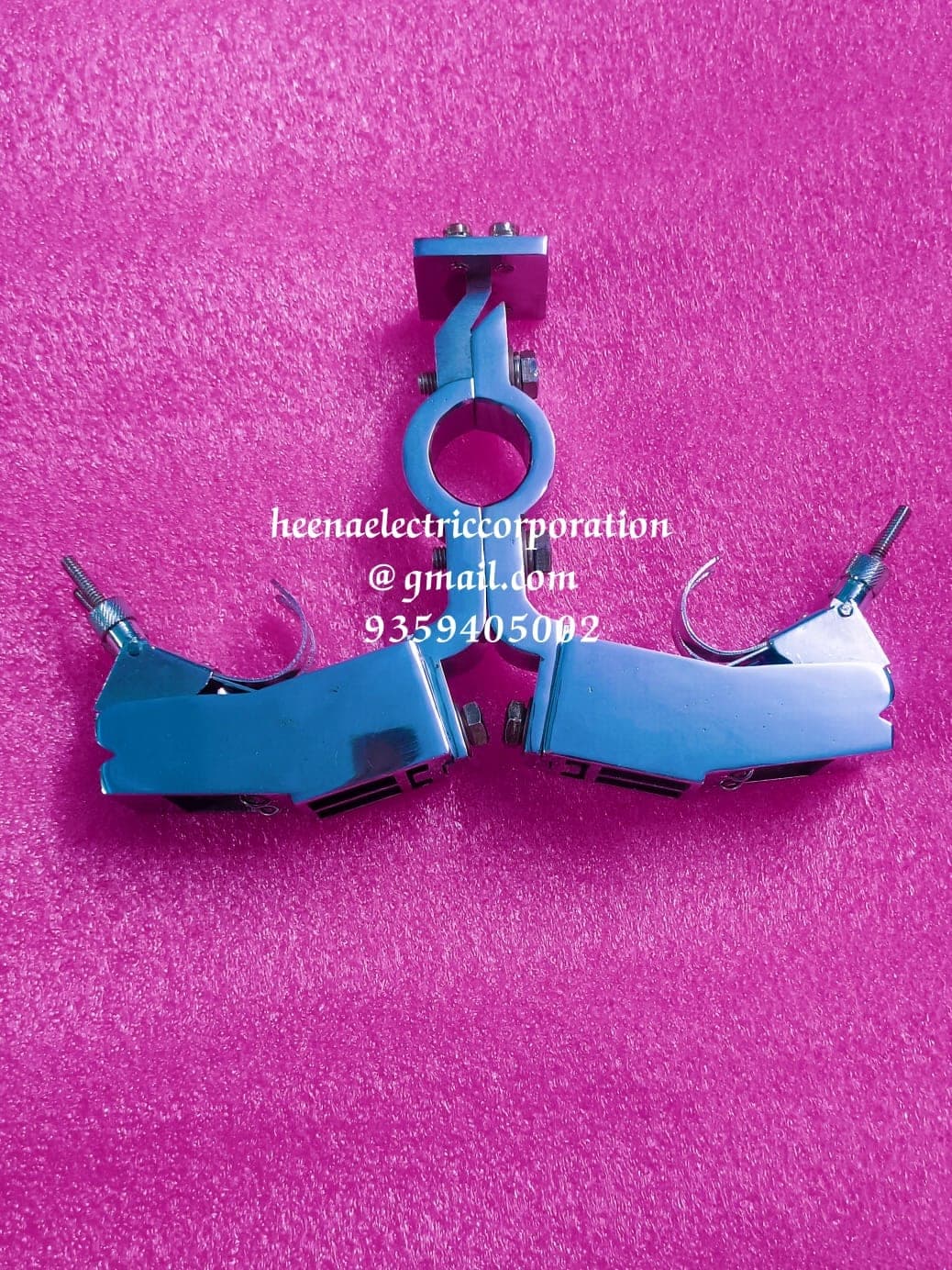 Chrome-plated twin brush holder assembly manufactured by Heena Electric Corporation