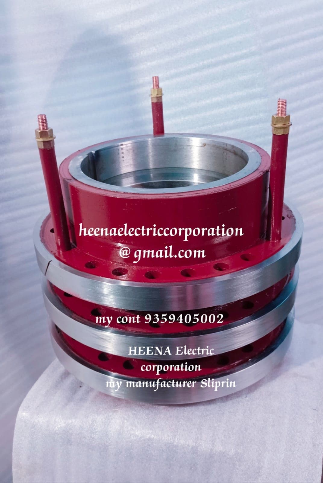 Large industrial slip ring with polished steel rings and copper studs built by Heena Electric Corporation